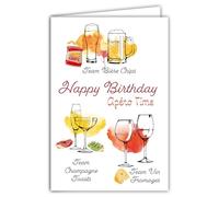 69-4502 Carte Happy Birthday Bières'day Apéro Time Team Bière Chips Champagne Toasts Vin Fromages Clichés français Illustration élégante French Touch - Avec Enveloppe 12x17cm - Fabrication française