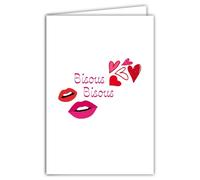 69-4508 Carte Bisous Bisous Cœurs Rouge à lèvres Clichés élégance française Illustration féminine pour Fille Femme - Carte intérieur Blanc Avec Enveloppe Format 12x17cm - Fabrication française