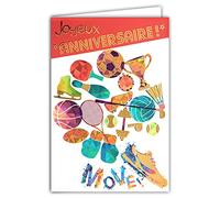 AFIE 69-5022 Carte Joyeux Anniversaire Move Bougez Sports Course à pied Ballon Football Basketball Volleyball Rugby