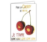 69-5037 Carte Je t'aime Saint Valentin 14 février Amour Love Pour la Cherry de ma Vie Cerises avec Enveloppe Blanche Format 12x17,5cm Fabriqué en France