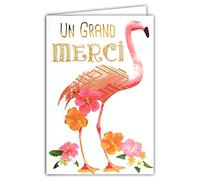 69-5052 Carte de Remerciement Un Grand Merci Flamant Rose Fleurs