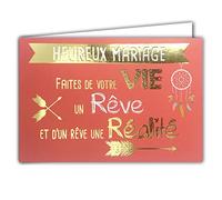 69-5088 Carte Heureux Mariage en Or Doré Brillant - Faites de votre Vie un Rêve - Livrée avec enveloppe - Format Carte Fermée 17x11,5cm - Fabriquée en France