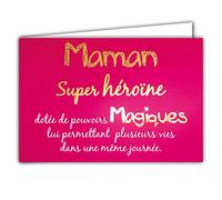 69-5103 Carte pour une MAMAN Super héroïne dotée de pouvoirs Magiques Mots en Or Doré Brillant Fond Rose ; Livrée avec enveloppe ; Format Carte fermée 17x11,5cm ;