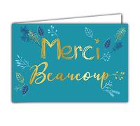 69-5128 Carte MERCI beaucoup en or doré brillant Feuilles d'arbre Branches Brindilles Couleur Bleu Canard ; Livrée avec enveloppe ; Format Carte fermée 17x11,5cm