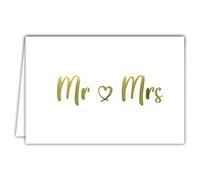 69-5148 Carte Mr & Mrs Félicitations Monsieur et Madame Mariage PACS Lettres en Or Doré Brillant chic élégant épuré Couple hétérosexuel Format Horizontal avec Enveloppe Blanche Format 17,5x12cm