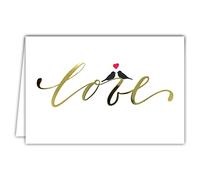 69-5149 Carte LOVE en Or Doré Brillant Je t'aime Saint Valentin 14 février Félicitations Mariage Union Couple PACS Oiseaux Amoureux Style Chic élégant épuré avec Enveloppe Blanche Format 17,5x12cm