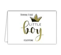 69-5151 Carte Félicitations Bienvenue à Bébé Little Boy Lettres en Or Doré Brillant pour Naissance ou Adoption Petit Prince Couronne Roi Format Horizontal avec Enveloppe Blanche Format 17,5x12cm