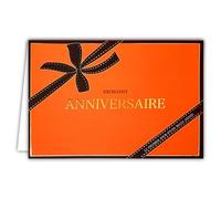 69-5155 Carte Excellent ANNIVERSAIRE Texte en Or Doré Brillant avec Enveloppe Blanche Format 12x17,5cm - Imitation Boîte Cadeau Orange avec un Nœud en Ruban - Collection LUXE - Fabriqué en France