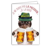 69-6206 Carte Happy Bières'Day Anniversaire Humoristique avec Enveloppe Illustrée format 17,5x12cm Chat Drôle Amusant Rigolo avec des Chopes Verres à Bière Pression - Création Fabrication française