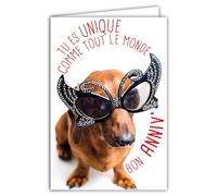 69-6207 Carte Bon Anniversaire Humoristique avec Enveloppe Illustrée format 17,5x12cm Chien Drôle Amusant Rigolo Déguisé avec des Lunettes Papillon pour faire la Fête Création Fabrication française