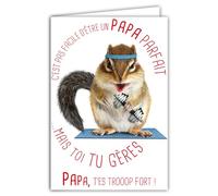 69-6215 Carte pour un PAPA Parfait Trop Fort Message Humoristique avec Enveloppe Illustrée format 17,5x12cm Animal Rongeur Écureuil Chipmunk Tamia Drôle Amusant Rigolo Création Fabrication française