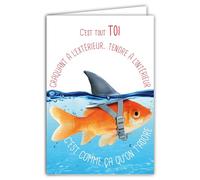69-6217 Carte pour TOI Message Humoristique avec Enveloppe Illustrée format 17,5x12cm Poisson Rouge Animal Drôle Amusant Rigolo Déguisé avec un aileron de Requin Création Fabrication française