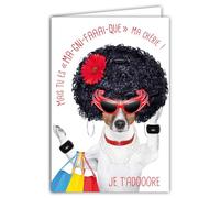 69-6218 Carte pour Fille Femme Magnifique à la Mode Reine du Shopping Message Humoristique avec Enveloppe Illustrée format 17,5x12cm Chien Drôle Amusant Rigolo Déguisé Création Fabrication française
