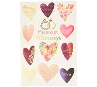 69-7074 Carte Heureux Mariage Félicitations avec Dorure Or Doré Love Cœurs Roses Alliances Couple Bague de fiançailles Fabriqué en France