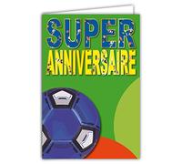 69-8003 Carte Super Anniversaire Ballon de Foot Bleu équipe Footballeurs avec Enveloppe Format 12x17,5cm Brillant Fabriqué en France Vie en Couleurs pour Supporter Supportrice du Championnat d'Europe