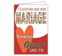 69-8011 Carte Félicitations Cadeau MARIAGE pour tous les Couples Amour Bonheur Cœur avec Enveloppe Format 12x17,5cm Papier 300gr issu de forêts gérées durablement Brillant Fabriqué en France