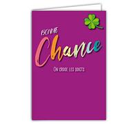 69-8024 Carte Bonne Chance On croise les Doigts Offrir Trèfle à 4 Feuilles Porte-Bonheur avec Enveloppe Format 12x17,5cm Papier 300gr issu de forêts gérées durablement Brillant Fabriqué en France