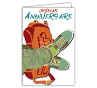 69-8051 Carte Joyeux Anniversaire Sneakers Baskets à la Mode Militaire Sac à dos Sport Marcher Randonner Camper Explorer Aventurier Illustration avec Enveloppe Format 12x17,5cm Fabriqué en France