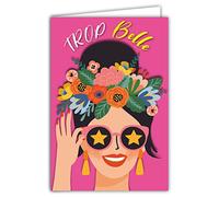 69-8053 Carte Tu es Trop Belle Fille Femme pour Anniversaire Amie Copine Sœur Cousine ou Fête des Mères Maman Couronne de Fleurs Chignon Illustration avec Enveloppe Format 12x17,5cm Papier 300gr