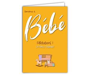 69-8056 Carte Bienvenue à Bébé Félicitations Naissance Garçon Fille La Famille s'agrandit Cheval à Bascule Illustration avec Enveloppe Format 12x17,5cm Papier 300gr Brillant Cadeau Fabriqué en France