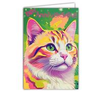AFIE 69-8106 Carte FLUO Bon ANNIVERSAIRE avec Enveloppe 12x17,5cm - Illustration Chat Chaton Mignon - Véritables encres FLUO - Créé et Fabriqué en France