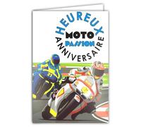 69-8110 Carte FLUO Heureux ANNIVERSAIRE Moto Passion avec Enveloppe 12x17,5cm - Illustration pour Motard Grosse Cylindrée Piste Circuit Vitesse GP - Véritables encres FLUO - Créé et Fabriqué en France