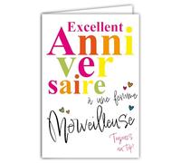 69-8118 Carte FLUO Excellent Anniversaire à une FEMME Merveilleuse Toujours au Top avec Enveloppe 12x17,5cm - Cœurs Grand Texte Intérieur Blanc - Véritables encres FLUO - Créé et Fabriqué en France