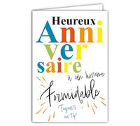69-8119 Carte FLUO Heureux Anniversaire à un HOMME Formidable Toujours au Top avec Enveloppe 12x17,5cm - Grand Texte Intérieur Blanc pour écriture - Véritables encres FLUO - Créé et Fabriqué en France