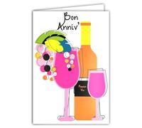 69-8127 Carte FLUO Bon Anniversaire Passion Vin avec Enveloppe 12x17,5cm - Tu te bonifies avec l'âge les années Bonne Santé Trinquer Bouteille Verres Véritables encres FLUO -Créé et Fabriqué en France