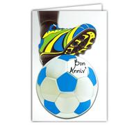 69-8128 Carte FLUO Bon Anniversaire Football avec Enveloppe 12x17,5cm - Pour Footballeur Footballeuse ou Supporter Ballon Rond Baskets Crampons - Véritables encres FLUO - Créé et Fabriqué en France