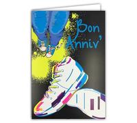 AFIE 69-8131 Carte FLUO Bon Anniversaire Baskets avec Enveloppe 12x17,5cm - Jeans Chaussures Streetwear Homme Femme - Intérieur Blanc pour écrire - Véritables encres FLUO - Créé et Fabriqué en France
