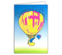 69-8135 Carte FLUO Félicitations Bienvenue à Bébé Garçon Fille Ballon Montgolfière éléphant Avec Enveloppe 12x17,5cm - Intérieur Blanc pour écrire - Véritables encres FLUO - Créé et Fabriqué en France