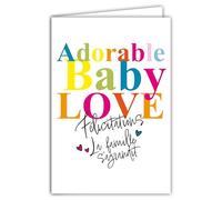69-8136 Carte FLUO Félicitations Adorable Baby Love La famille s'agrandit Naissance Bienvenue à Bébé Garçon Fille Cœurs - Avec Enveloppe 12x17,5cm - Véritables encres FLUO - Créé et Fabriqué en France