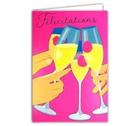 69-8142 Carte FLUO Félicitations Flutes de Champagne Bulles de Bonheur Amour Amitié Meilleurs Vœux Trinquer Santé Framboises Roses - Avec Enveloppe 12x17,5cm - Encres FLUO - Créé et Fabriqué en France