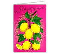 69-8146 Carte FLUO Bon RÉTABLISSEMENT Citrons Jaunes Vitaminés pour une Bonne Santé Chaleureuse Pensée - Avec Enveloppe 12x17,5cm - Intérieur Blanc pour écrire -Encres FLUO -Créé et Fabriqué en France