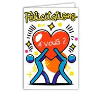 69-8149 Carte FLUO Félicitations à vous 2 pour Couple qui s'aime PACS Mariage Vie à deux Cœur Rouge Amour - Avec Enveloppe Blanche 12x17,5cm - Couleurs Vives - Création Fabrication Qualité Française