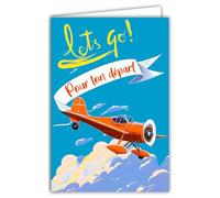 69-8154 Carte FLUO Pour ton DÉPART en RETRAITE ou Déménagement Let's go Avion Vacances En route vers de Nouvelles Aventures - Avec Enveloppe Blanche 12x17,5cm - Création Fabrication Qualité Française
