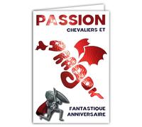 69-9004 Carte ANNIVERSAIRE +Enveloppe 12x17,5cm Mot Dragon Rouge Brillant en forme de Silhouette Créature Fantastique Chevalier Cavalier pour Garçon Enfant - Création Impression Fabrication Française