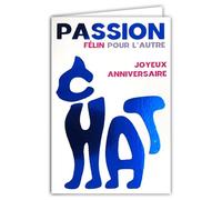 69-9008 Carte ANNIVERSAIRE +Enveloppe 12x17,5cm Mot Chat Orange Cuivré Brillant en forme de Silhouette de Félin Fait l'un pour l'autre Animal de Compagnie