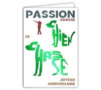 69-9010 Carte ANNIVERSAIRE +Enveloppe 12x17,5cm Mots Chien de Chasse en Vert Brillant en forme de Silhouette Canine Chasseur Fusil pour Passionné(e) Nature - Création Impression Fabrication Française