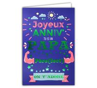 69-9036 Carte Joyeux ANNIVERSAIRE pour PAPA Père Perfect Trop Fort On t'adore Texte Mots Lettres en Vert Brillant +Enveloppe 12x17,5cm - Intérieur Blanc - Création Impression Fabrication Française