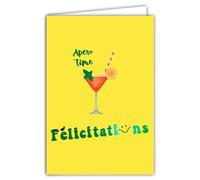 69-9040 Carte FÉLICITATIONS Mot Cuivré Brillant +Enveloppe 12x17,5cm Apéro Time Verre à Cocktail Spritz Fruité Trinquer Orange Agrume Menthe Intérieur Blanc - Création Impression Fabrication Française