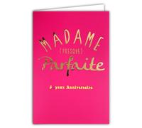 AFIE 69-9052 Carte Joyeux ANNIVERSAIRE MADAME Presque PARFAITE Texte en Or Doré Brillant sur fond Rose pour Femme +Enveloppe 12x17,5cm - Création Impression Fabrication Française