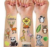 69 PCS Jungle temporaire tatouages pour enfants, Groovy métal style Zoo faux tatouage autocollants, Safari Party decor, roi lion singe tatouage, 4 5 ans garçon fille anniversaire articles bébé douche