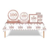 69 pièces Ensemble de Vaisselle Or Rose blanc Joyeux Anniversaire pour 100Ans,Nappes Assiettes en Papier Gobelets en papier Serviettes Décoration de Table Decor Fête d'anniversaire 100Ans Homme Femme