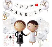 69 Pièces Romantique Décoration de Mariage Set, Just Married Decoration avec Bannières, Rubans, Ballons, Boules, Bague en Diamant, Accessoires pour Photographies, Decoration Mariage pour Anniversary