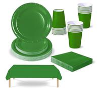 69 pièces Vaisselle Jetable Vert,Comprend Assiettes Carton Jetable Tasses Serviettesr en Papier et Nappe,Kit Decoration Anniversaire Fêtes Pique-niques Mariage Noël,Biodégradables,Recyclable