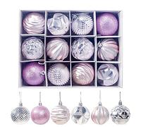 6cm/12PCS Boules De Noël,Décorer Sapin de Noël,Peint Boule Noel Plastique Boules de Noël Décoration de Noël intérieur extérieur Decoration de Noël Mariage Fête Anniversaire (Rose)