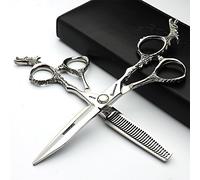 6'Coiffure Studio Styling Ciseaux Coiffeur Ciseaux professionnels de coiffure Japon Dragon Chinois Motif tige outils de ciseaux(6 pouces 2 pièces-F)