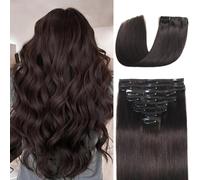 6D Extensions Cheveux Clip In Humain Naturel - Lisse sans Traces, Mèches Cheveux Doubles pour Femme, Marron Foncé (7 pièces)